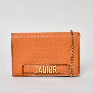 Pre-Owned Christian Dior Orange Leather "J'Adior" Wallet on Chain